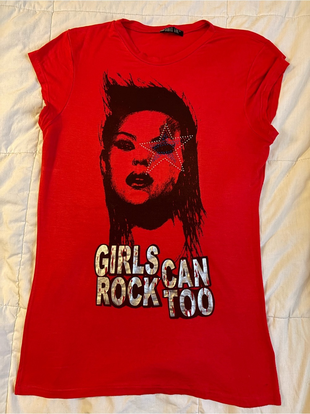 Girls Can Rock Too Red Graphic Tee